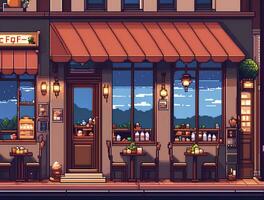 Pixel art illustration of a cozy cafe side view, AI Generative photo