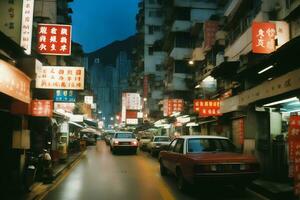 Hong kong kowloon 1990 nostagia cinematic street view, AI Generative photo