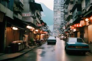Hong kong kowloon 1990 nostagia cinematic street view, AI Generative photo