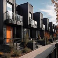 Modern modular private black townhouses residential architecture exterior generative ai photo