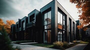 Modern modular private black townhouses residential architecture exterior generative ai photo