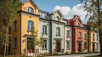 Colorful stucco traditional private townhouses residential architecture exterior generative ai photo