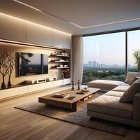 Minimalist style interior design of the modern living room with tv generative ai photo