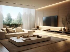Minimalist style interior design of the modern living room with tv photo