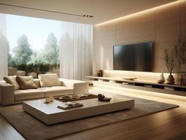 Minimalist style interior design of the modern living room with tv generative ai photo