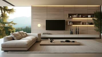 Minimalist style interior design of the modern living room with tv generative ai photo