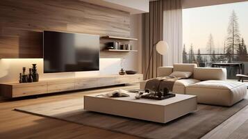 Minimalist style interior design of the modern living room with tv generative ai photo