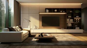 Minimalist style interior design of the modern living room with tv generative ai photo