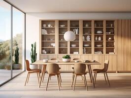 The interior design of the modern dining room with cupboard generative ai photo