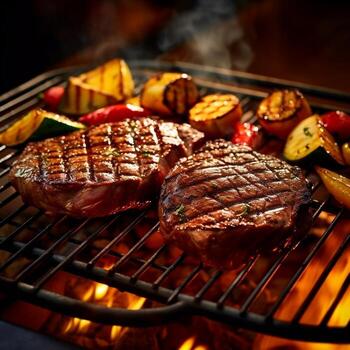 candente filete en un parrilla generativo ai foto