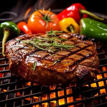 candente filete en un parrilla generativo ai foto