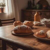 Bread on a table photo
