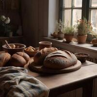 Bread on a table photo