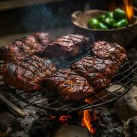 Grilled meat on the grill Typical Brazilian meat generative ai photo