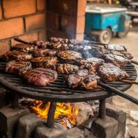 Grilled meat on the grill Typical Brazilian meat generative ai photo