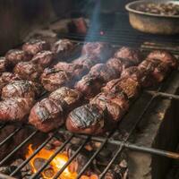 Grilled meat on the grill Typical Brazilian meat generative ai photo