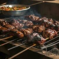 A la parrilla carne en el parrilla típico brasileño carne generativo ai foto