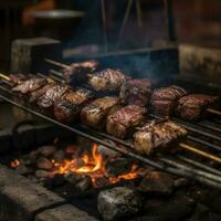 A la parrilla carne en el parrilla típico brasileño carne generativo ai foto