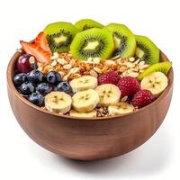 Acai bowl with fruits kiwi apple banana and cereal generative ai photo