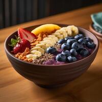 acai cuenco con frutas generativo ai foto