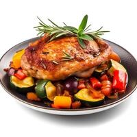 Pan fried chicken with vegetables Ratatouille photo