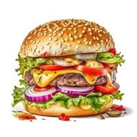 delicioso hamburguesa con muchos ingredientes generativo ai foto