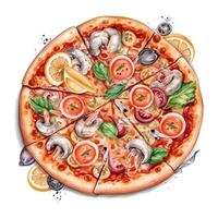 Pizza with seafood with isolated background generative ai photo