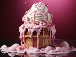 Melting ice cream on a hot summer day with isolated background generative ai photo