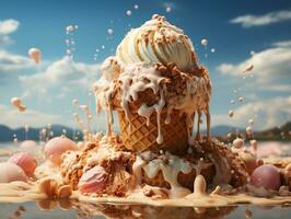 Melting ice cream on a hot summer day with isolated background generative ai photo