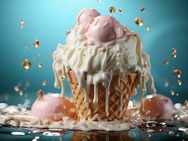 Melting ice cream on a hot summer day with isolated background generative ai photo