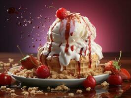 Melting ice cream on a hot summer day with isolated background generative ai photo