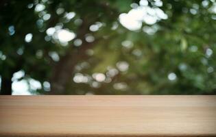 Empty dark wooden table in front of abstract blurred bokeh background of restaurant . can be used for display or montage your products.Mock up for space. photo