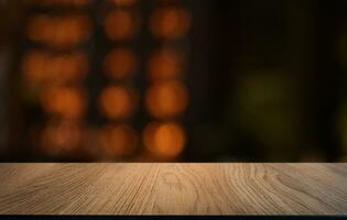 Empty wooden table in front of abstract blurred background of coffee shop . can be used for display or montage your products.Mock up for display of product photo