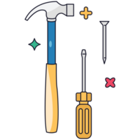 Hammer and Nails Toolkit 2D Color Illustrations png