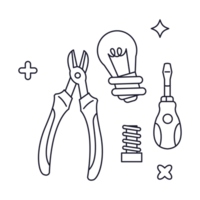 verlichting uitrusting toolkit 2d schets illustraties png