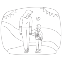 Mother and Child Walking Together Mothers Day Outline 2D Illustrations png