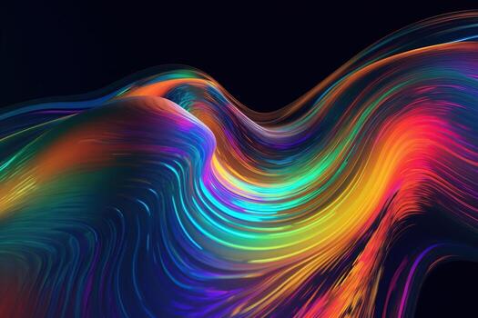 Fluid iridescent holographic neon curved wave in motion colorful background 3d render, photo