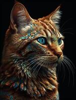 Portrait of colourful cat, extremely detailed masterpiece, photo