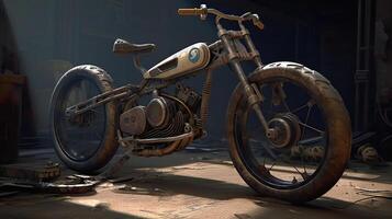 industrial bycicle concept art, detailed, futuristic, rustic, 3D Illustration, photo