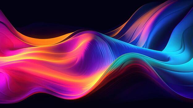 Fluid iridescent holographic neon curved wave in motion colorful background 3d render. photo