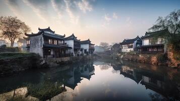 xanadú, jiangnan antiguo ciudad, mundo maravilloso en tierra, generativo ai foto