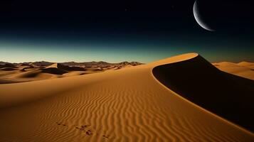 A Captivating Night Amidst the Desert Sand Dunes. Generative AI photo