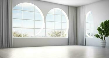 un asombroso blanco interior mejorado por un espacioso ventana. generativo ai foto