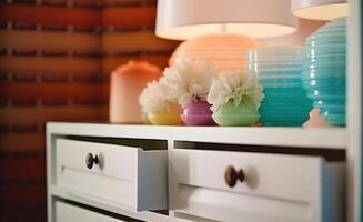 A Glimpse into the Lavish Chest Drawers in the Wardrobe of an Extravagant Residence. photo