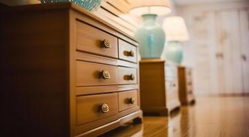 Photo of chest drawers in wardrobe extravagant house. Generative AI