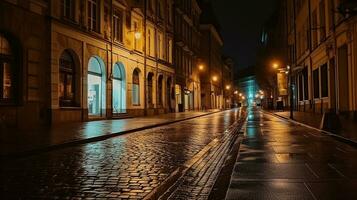 abrazando el enigmático encanto de el ciudad calle a noche. generativo ai foto