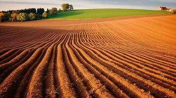 Plowed field in Kansas, United States. Generative AI photo