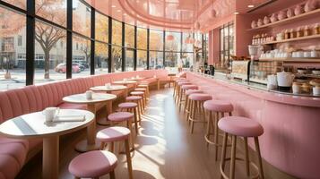 Inside the Modern Pastry Shop Adorned in Barbie Pink Laminate. Generative AI photo