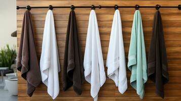 Towels in White, Black, and Grey Gracefully Displayed. Generative AI photo