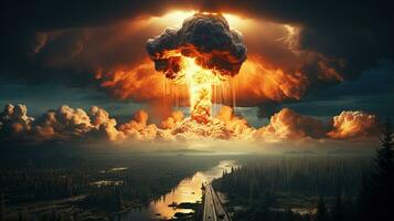 The Devastation and Horror of a Nuclear Explosion. Generative AI photo